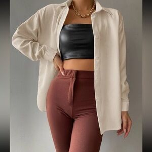 SHEIN EZwear Drop Shoulder Button Up Cord Blouse
